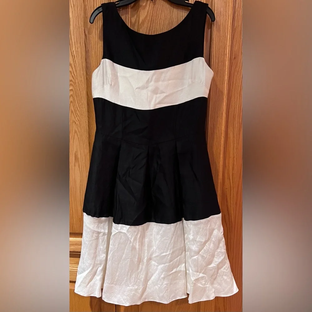 Kate Spade Colorblock Gayle Fit & Flare‎ Cotton Silk Dress Black & Cream Size 8